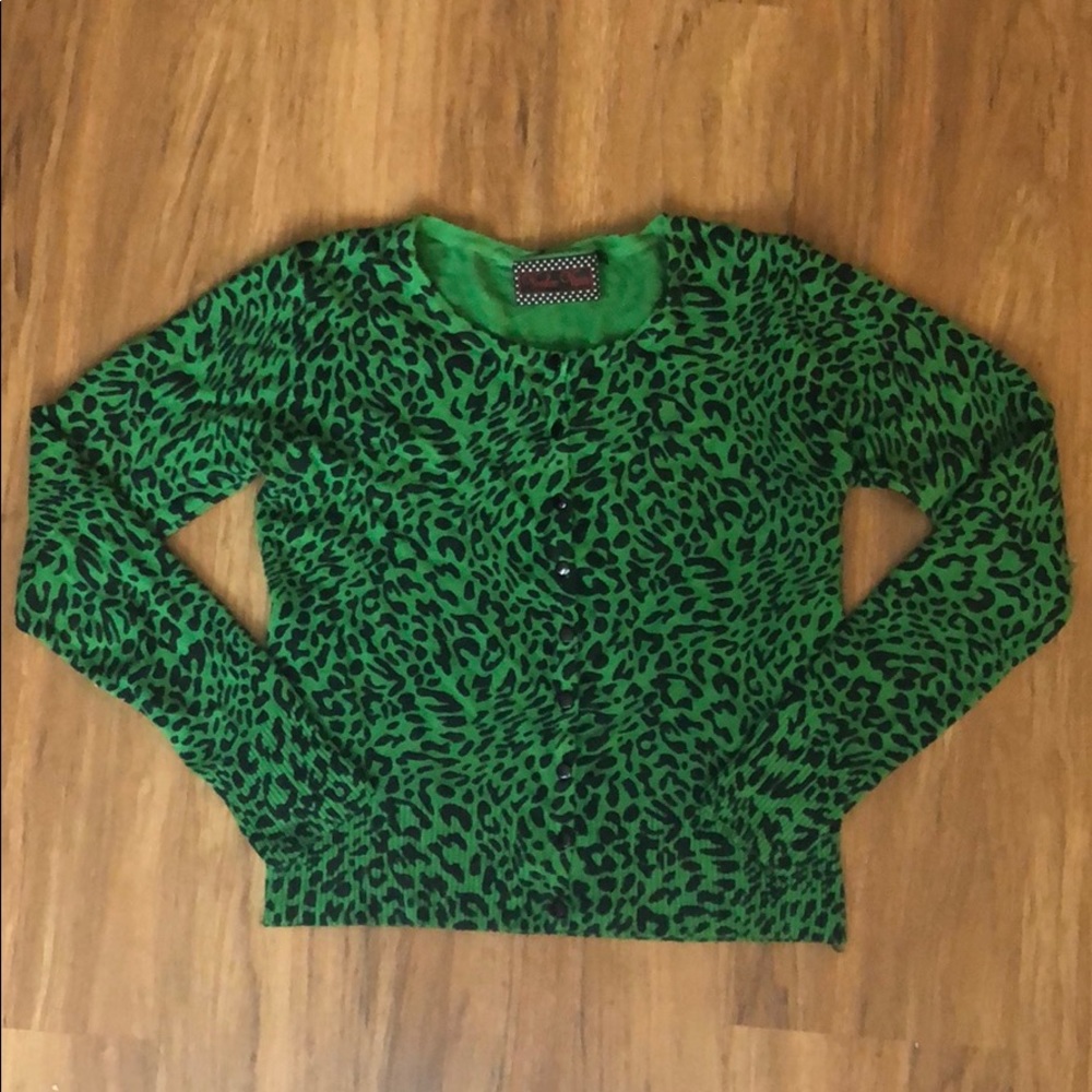 Green leopard print Voodo Vixen cardigan sweater
